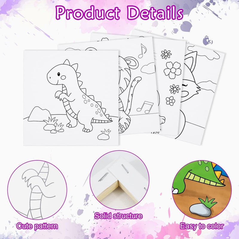 Anseal 8 Pack Pre Drawn Canvas for Painting, 8" X 8" Cute Animals Painting Canvas Bulk, Art Canvases for Painting for Kids Students School Home, Easter Gifts - Image 4
